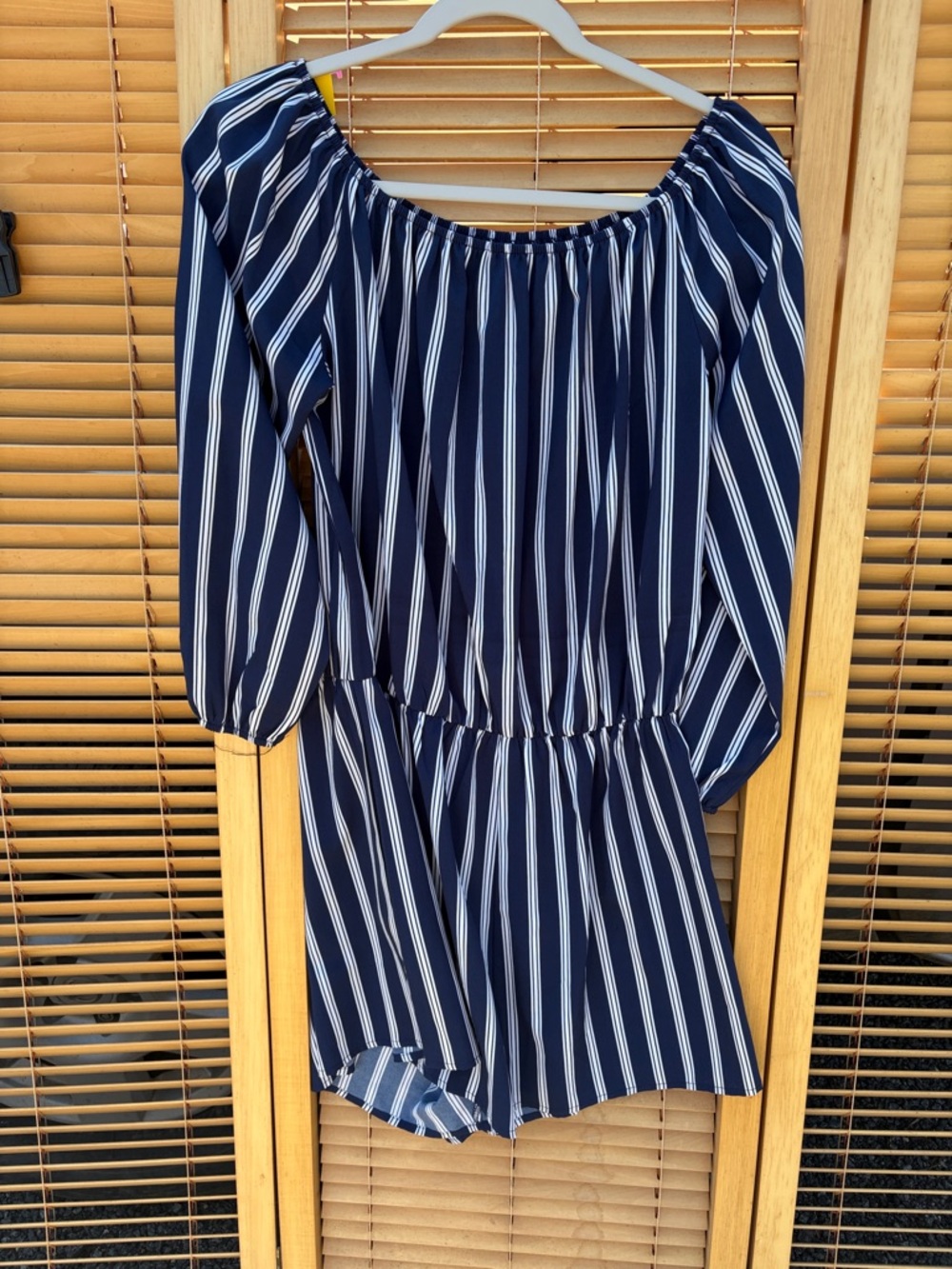 MISS MOLY Navy & White Striped Off-Shoulder Romper